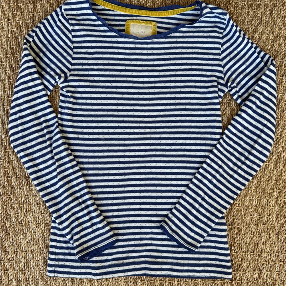 Mini Boden striped pointelle long sleeve t-shirt, size 11-12